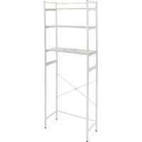 Étagère pour machine à laver – 3 niveaux, blanc et marbre, acier + MDF, charge 15kg – Haute 181 cm, gain de place buanderie