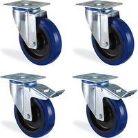 Lot de 4 roulettes pivotantes à frein caoutchouc bleu élastique 80mm – Charge maximale 240kg – Pour matériel d'atelier – HTR