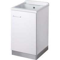 Lavatoio legno 1 anta interno 50x50 (H.85) vasca PP asse legno BIANCO LUCIDO