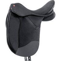 16,5", Noir: Selle de dressage Livorno en daim polyuréthane avec bandeau interchangeable