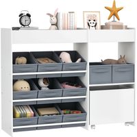 Mobile Portagiochi per Bambini con 11 Cestini in Tessuto, Armadietto e Ripiani, 105x30x80 cm, Bianco