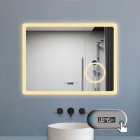 LED Badspiegel 80x60cm mit Touch Antibeschlage 3-Fach Lupe Uhr 3 Farbe Dimmbar 2700-6500k IP44