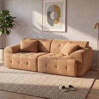 Canapé 2 places 180 cm, canapé de sol avec dossier, coussin et accoudoirs, en tissu moderne, sans montage - Marron