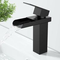 Grifo de cascada negro, mezclador de lavabo de un solo orificio, grifos de lavabo con una sola palanca, grifo de baño de acero inoxidable