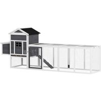 Gallinero Grande para 3-6 Gallinas con Techo Asfáltico Nido y Bandeja Extraíble 297,5x68x118 cm Blanco y Gris