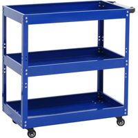 Carrello portautensili attrezzi HHG-135, carrello da officina da trasporto, ruote 3 ripiani, acciaio 73x73x36cm blu