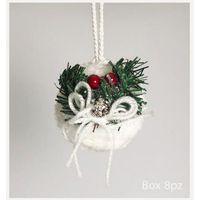 8 Sfere palle di natale decorate Ø8 cm per albero di natale - colore bianco