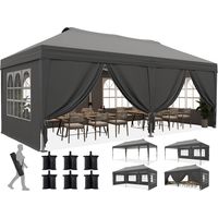 Quictent Tonnelle pop-up 3x6m avec verrou central et parois, gris