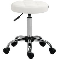 Sgabello Girevole Rotondo con Ruote, Altezza Regolabile e Rivestimento in Finta Pelle, Bianco