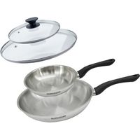 Set 2 poêles 20 et 28 cm en inox et couvercles verres Fackelmann Geneva