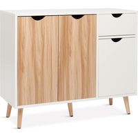Mondeer Madia Moderna, Credenza Cucina con 3 Ante 1 cassetti per Soggiorno Cucina Corridoi, Colore del Legno e Bianco 90 x 30 x 73 cm