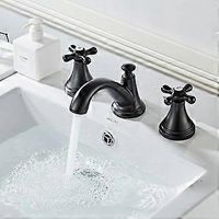 Robinet élégant à trois trous, ensemble de lavabo en laiton coulé noir mat, avec valve anti-goutte en céramique, installation flexible pour 8 à 16 pouces.