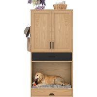 Credenza 79x40x160 cm, Multifunzione, con Area Pet Completa, Ganci e Spazio Archiviazione, in Truciolare Naturale, per Cucina