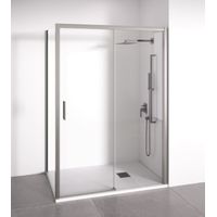 BELLOBATH – Eckige Duschwand 1 Schiebetür + 2 feste Türen – Kalkabweisendes Glas - Silber - Anpassbare Breite 150-155x87-90 - Linke Tür