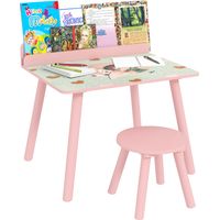 AIYAPLAY mesa y silla infantiles de 2 piezas mesa infantil con silla y estante para libros escritorio para niños de +3 años para sala de juegos rosa