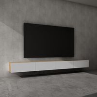 doporro Mobile Porta TV Sospeso 320 cm con 4 Ante Marrone Chiaro e Bianco Opaco, Credenza Bassa da Soggiorno Salotto, Madia Consolle Bicolore per TV Fernsehschrank02