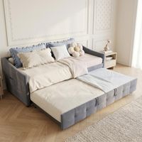 Lit gigogne 90x180/200 cm en Velours Gris - Canapé Convertible canapé-lit extensible avec Sommier à Lattes - Design Moderne
