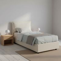 Talamo Italia Cama individual Vanessa, Cama contenedor con revestimiento de tela, 100% Made in Italy, Apertura frontal, adecuado para colchón 80x190 cm, Beige, con embalaje reforzado