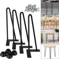 Pieds de Table Metal, 4pcs Pied de Bureau, Pieds en épingle à Cheveux, Pieds de Meuble, Pieds Epingle DIY Pied de Table Basse, Pied Plan de Travail, Pied Table Haute, avec Vis & Protège Pieds, 30 cm
