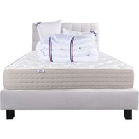 Ensemble Matelas Dreamlux 26cm ressorts ensachés ferme face été/hiver+sommier gris ep20cm+oreiller+couette+Tête de Lit, 160x200cm