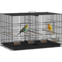 Jaula para Pájaros con Divisor 4 Comederos 4 Perchas Bandeja Extraíble para Loros Canarios Periquitos 94x57x57 cm Negro