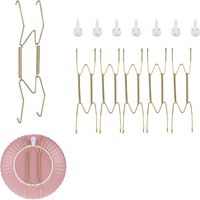 Ensemble de 6 crochets muraux pour assiettes, 25,4 cm - Supports d'affichage pour assiettes à ressorts, crochets pour suspension de fils, compatibles avec murs de 61 cm - 66 cm - Accessoires de