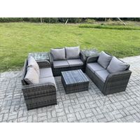 Fimous Outdoor Gartenmöbel Sets 6 Sitzer Wicker Rattan Möbel Sofa Sets mit quadratischem Couchtisch Liebe Sitz Sofa 2 Beistelltische