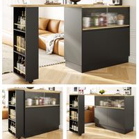 Bar de salle à manger pivotant à 360° (corps principal 90 x 45 x 100 cm), moderne, simple, multifonctionnel, buffet pivotant avec étagères et verre, adapté aux cuisines et restaurants