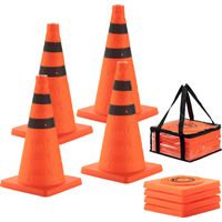 Wiltec Set de 4 conos de tráfico plegables 45 cm, pilones de señalización reflectantes, balizas de seguridad con bolsa de transporte