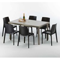 Mesa Rectangular Beige 150x90 cm y 6 Sillas De Colores Marion