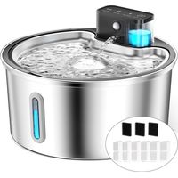 Fontaine à eau sans fil pour chat avec détecteur de mouvement, alimentée par batterie 4 200 mAh, 3,2 L, en acier inoxydable, avec pompe à eau silencieuse, LED et 6 filtres à charbon actif