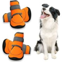Zapatillas protectoras para perros grandes con correas reflectantes ajustables y suela antideslizante, color naranja, paquete de 4 unidades.