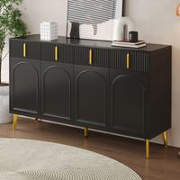 Comò 140 cm, rettangolare, con 4 porte, 4 cassetti di stoccaggio, maniglie in metallo dorato, ripiani regolabili, mobili da soggiorno in legno - Nero