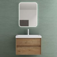 Mai & Mai Meuble de Salle de Bain Marron Clair avec Lavabo et Miroir Meuble sous Vasque 76,5x48x55cm Meuble Suspendu avec 2 Tiroirs Rimo