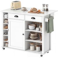 Meuble de cuisine blanc 2 cajones tapa abatible especiero toallero ruedas 117.5x70x91 cm
