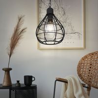 Hängelampe Pendelleuchte Deckenlampe Wohnzimmerlampe Esszimmerleuchte, Metall schwarz Gitterschirm, E27 Fassung, DxH 25x120cm