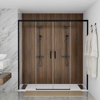 Mampara de Ducha frontal Negra Corredera F1 2 fijo + 2 puertas – Sin Perfil Bajo Decoracion Mampara: Cristal Transparente - Mamparas: 165 cm