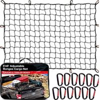 Cargo Net for Pickup Truck Bed (4' x 6' Stretches to 8' x 12') Heavy Duty Pickup Truck Bed Accessories - 12 Metal Carabiners, Bungee Mesh Accessory with Strap for SUV, Trailer Tarp