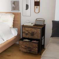 Table de Chevet avec 2 Tiroirs, pour Chambre, Marron et Noir