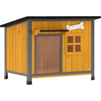 Cuccia per Cani da Esterno e Acciaio Anti-Morso, Tetto Apribile e Tenda per Porta, Giallo