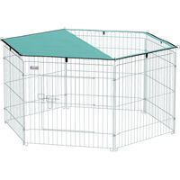 Parque para perros 6 paneles 59x60 cm plegable, valla metálica con puerta con pestillo y toldo superior para jardín patio