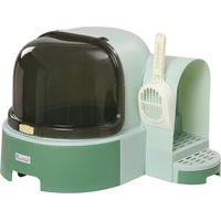 Katzentoilette, 2 herausziehbare Bodenwannen, 1 Schaufel, Streuauffangfach, abnehmbare Haube, Grün + Schwarz