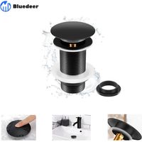 Schwarzer Beckenablauf ohne Überlauf – Klick-Klack-Mechanismus – Messing-Zink-Legierung – Einfache, werkzeuglose Montage – Kompatibel mit Standardspülen – Zhuoxuan