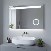 Badspiegel mit LED Beleuchtung 100x70 cm Badezimmerspiegel mit 3-Fach Vergrößerung Kosmetikspiegel Touch Lichtspiegel Wandspiegel Rasierspiegel Bluetooth Lautsprecher, Dimmbar, Antibeschlag, Memory-Fu