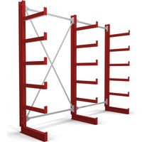 STIER Kragarmregal einseitig 2 Felder mit 5 Ebenen 2600x2000x500mm feuerrot