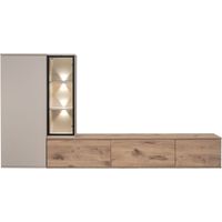 Composizione murale CALIRE – Mobile TV e contenitori sospesi – Quercia Vicking e Cashmere