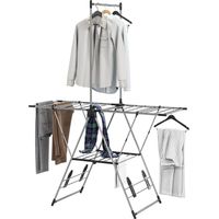 Tendedero vertical pliant 4 supports ajustables barra étagère 139x62,5x201 cm argent