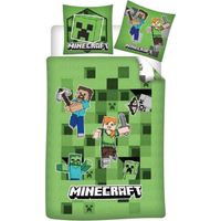 Parure de lit réversible Minecraft Vert 140x200 cm – 100% polycoton – Lavable en machine – 2 modèles en 1 – Aymax