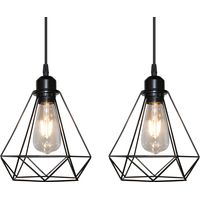 2 Pezzi Lampada da Soffitto Lampadario a Sospensione Industriale Vintage Illuminazione Pendente Metallo Nero per Cucina Sala da Pranzo Corridoio Porta