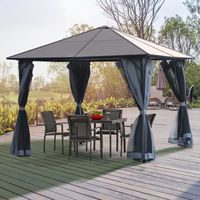 Gazebo avec toit en polycarbonate - gris foncé - cadre en aluminium - 3 x 3 m - rideaux avec filet de protection de la glace
